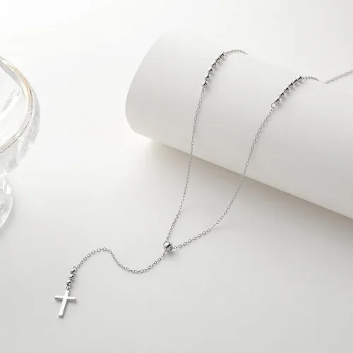 Vista 7 de Delicado collar de plata de ley con cruz en forma de Y, collar de gota minimalista para mujer, regalo para ella