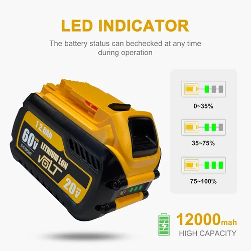 Vista 4 de DZEKO Batería de repuesto de 12 Ah para baterías Dewalt de 20 V/60 V Max compatible con DCB606 DCB609 DCB612 DCB200 DCB206 DCB207 paquetes