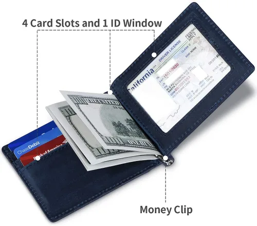 Vista 5 de HYRISON Cartera de cuero genuino Slim doble bolsillo frontal para hombres con clip de dinero bloqueo RFID