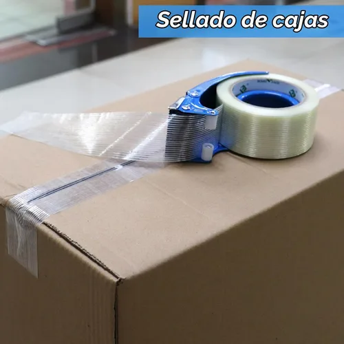Vista 7 de BOMEI PACK Cinta de Embalar de 2 Pulgadas con Dispensador, Cinta de Embalaje Reforzada de Monofibra de Vidrio con Hilo para Envío, 3 Rollos x 5.5