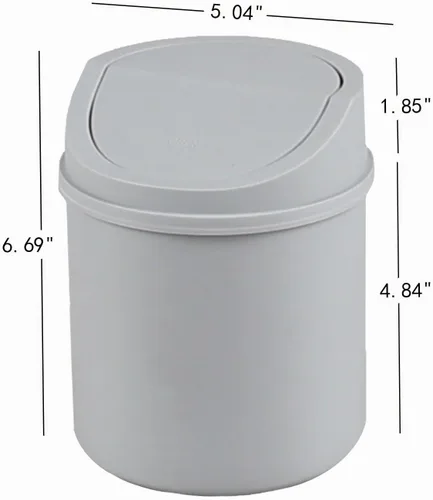 Vista 2 de Mini bote de basura de escritorio de 0.5 galones con tapa giratoria, pequeño bote de basura oscilante, gris