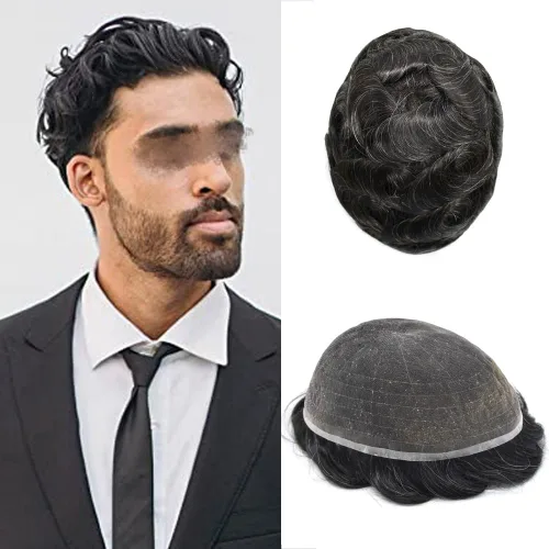 Vista 20 de Men Toupee Hairpiece Human Hair System Mens Hair Piece Bleached Knot Full Lace Toupee For Men Protesis Capilar Mens Toupee 6X8 1# Jet Black 100%