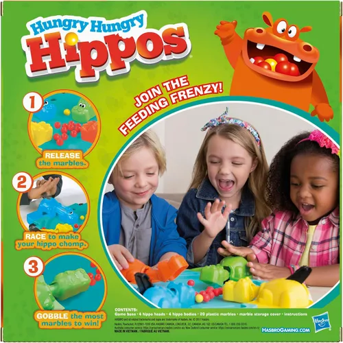 Vista 2 de Hungry Hungry Hippos - Juego de mesa para niños, juegos preescolares para 2 a 4 jugadores, juegos infantiles fáciles de jugar, juegos de mesa