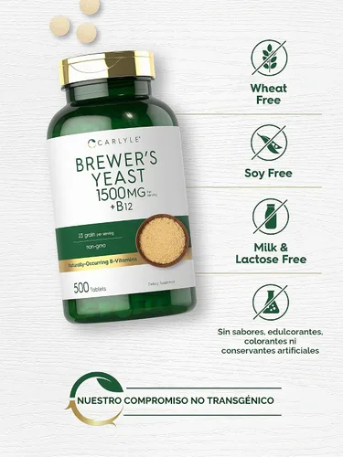 Vista 4 de Carlyle Brewers - Tabletas de levadura con vitamina B12 1500 mg 500