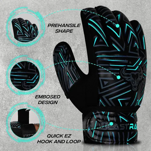 Vista 3 de BEAST RAGE Guantes de portero juvenil para niños, niños, niñas, guantes de portero de fútbol antideslizantes palma de látex de 4MM, agarre extra