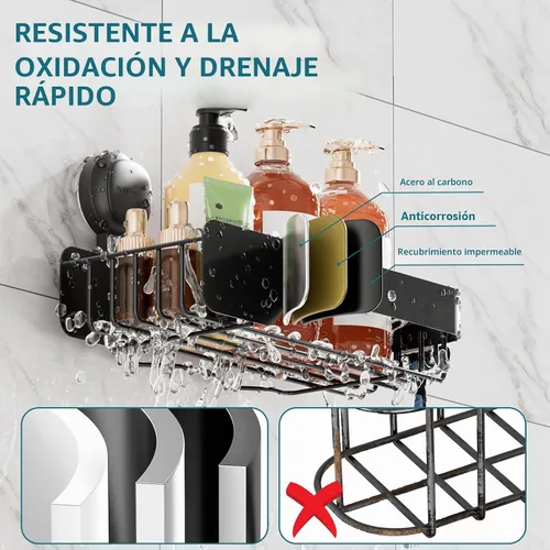 Vista 3 de TAILI Shower Caddy Ventosa Acero Inoxidable Metal Indicador Visible Negro