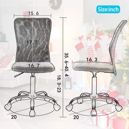 Vista 2 de Silla de oficina de malla con soporte lumbar, silla de escritorio ergonómica, moderna, negra