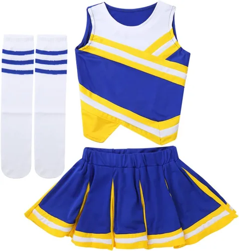 Vista 3 de Disfraz de animadora para niños y niñas, 2 piezas, sin mangas, disfraz de líder de animación, cosplay, baile, disfraz elegante