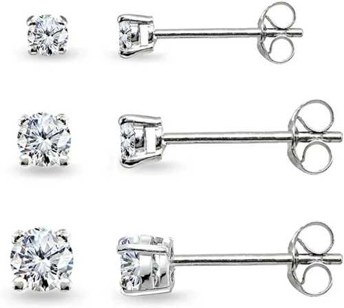 Vista 8 de Sterling Silver Round Small CZ Stud, Tiny Ball Bead Cartilage Earrings Jewelry Set for Women Girls Men, Multiple Piercings