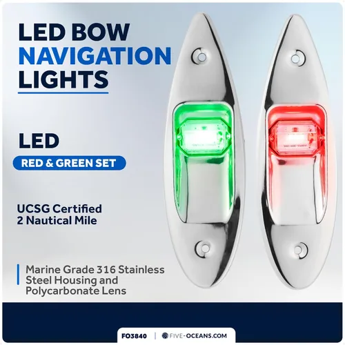 Vista 2 de Five Oceans Luces de navegación para barcos, luz de arco LED, luces de navegación para barcos rojas y verdes, luz lateral de montaje vertical, 12 V