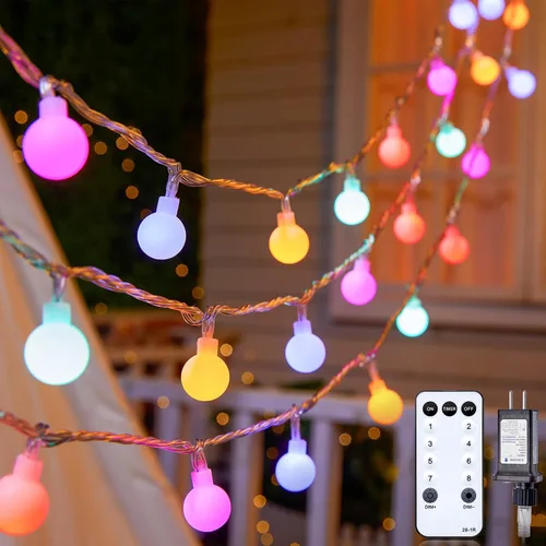 Vista 11 de Minetom Guirnalda de luces con forma de globo, 33 pies, 100 luces LED enchufables, 8 modos con control remoto, mini luces de globo para interiores