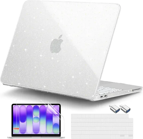 Vista 14 de DONGKE Funda con purpurina para MacBook Neo de 13 pulgadas 2026 (modelo A3404 A18 Pro Chip) Carcasa rígida transparente brillante con protector
