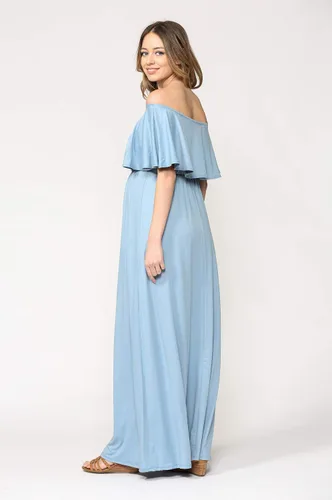 Vista 6 de Vestido de maternidad con hombros descubiertos, vestido largo para mujeres embarazadas, para fiestas de recién nacidos, o sesiones de fotos