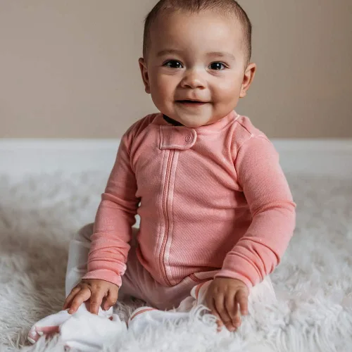 Vista 4 de HonestBaby Pijama de una pieza con cremallera frontal y pies para bebé niña