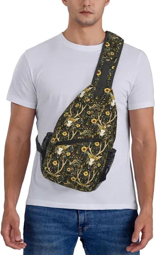 Vista 7 de Small Crossbody Bags for Women Men - Vintage Sunflower Deer Skull Print Adjustable Shoulder Bag Fanny Packs Belt Sling Bag Crossbody Purses Backpack
