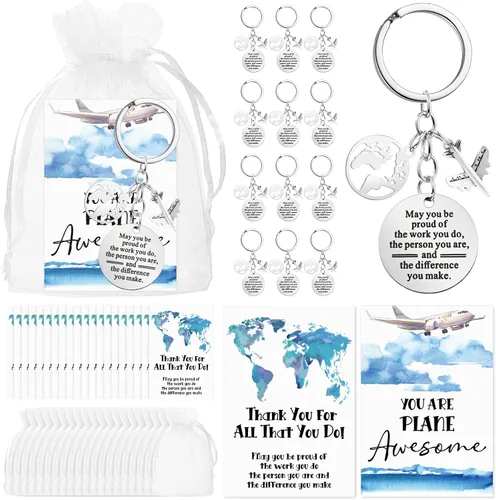 Vista 8 de Tondiamo Flight Attendant Gifts Bulk Airplane Keychain with Thank You Cards for Travel Adventure Party Favor Holiday Gift