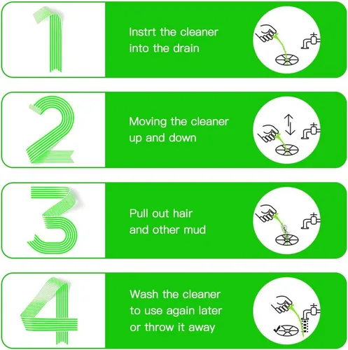 Vista 8 de 5 en 1 compatible con drenaje de pelo de serpiente con 5 paquetes de herramienta de limpieza para eliminar obstrucciones (verde)