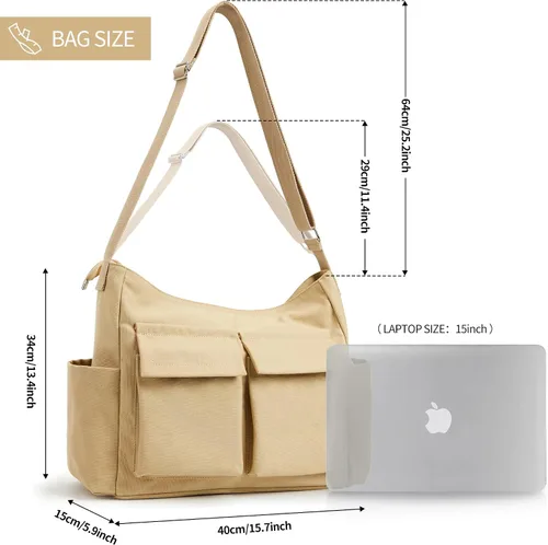 Vista 4 de KALIDI - Bolsa de lona tipo mensajero, bolsa cruzada grande para mujeres u hombres, bolsa de hombro de lona casual para la universidad, trabajo