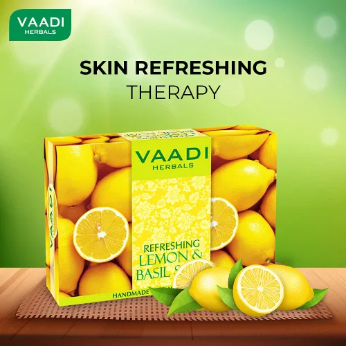 Vista 3 de Vaadi Herbals Jabón refrescante de limón y albahaca, 2.65 oz x 6