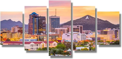 Vista 6 de LSIUHWUWI Lienzo impreso en lienzo con diseño panorámico de paisaje urbano de Tucson de Estados Unidos, cima de la montaña A para Arizona, arte
