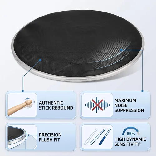 Vista 2 de Bnineteenteam Drumhead Pack Drum Mesh Heads Silent 10 Pulgadas Drum Set Percusión Kit Kit Piezas de Repuesto Negro Rendimiento Accesorio