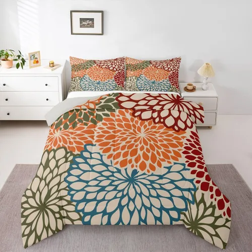 Vista 14 de Erosebridal Juego de edredón de dalia azteca para adultos, mujeres y niñas, ropa de cama floral, tamaño individual, relleno de edredón de flores
