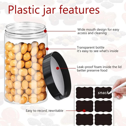Vista 3 de Hajoyful Tarros de plástico con tapas, 20 frascos de plástico transparente de 14 onzas con tapas herméticas a prueba de fugas, de plástico negro