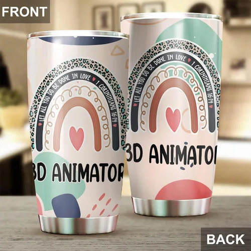 Vista 4 de Vaso de acero inoxidable con diseño de animador 3D Let All You Do Be Done In Love de 20 onzas, regalos de oficina, mujeres, hombres, amigos