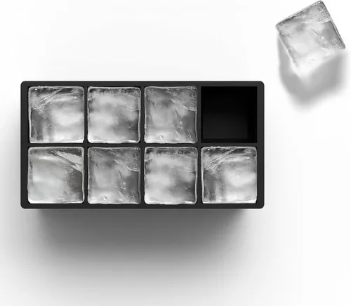 Vista 2 de Moldes para cubitos de hielo, paquete de 2 bandejas de silicona para 8 Cubo de 2" (negro)