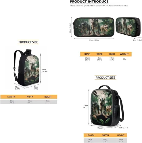 Vista 43 de HUGS IDEA Juego de 3 bolsas escolares con aislamiento térmico para el almuerzo, estuche para lápices
