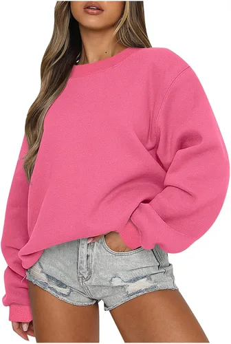 Vista 2 de Sudadera casual de manga larga con cuello redondo y ajuste holgado para mujer, para otoño, con forro polar, Y2K
