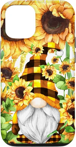 Vista 26 de iPhone 16 Gnomo de girasol con sombrero de cuadros de búfalo para niñas de moda lindo caso