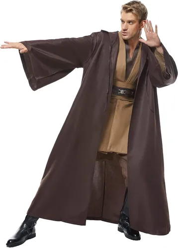 Vista 2 de CosplaySky Disfraz para adultos, túnica con capucha, uniforme de color marrón