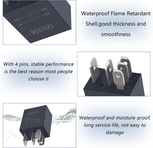 Vista 5 de 2 relés de 4 pines, 30A, 12V para automóvil - Relé de arranque resistente multiusos - Accesorios automotrices universales con diseño impermeable
