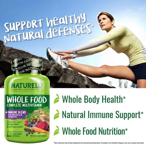 Vista 5 de NATURELO Multivitamínico de Alimentos Integrales + Mezcla Inmunológica con Saúco y Hongos - Multivitamínico Completo con Apoyo Inmunológico Extra