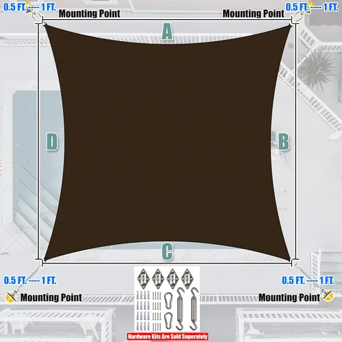Vista 7 de Amgo Parasol cuadrado rectangular marrón de 6 x 6 pies, UPF50+ AGTAPR1416, para hacer toldo, 95% de bloqueo UV, permeable al agua y al aire