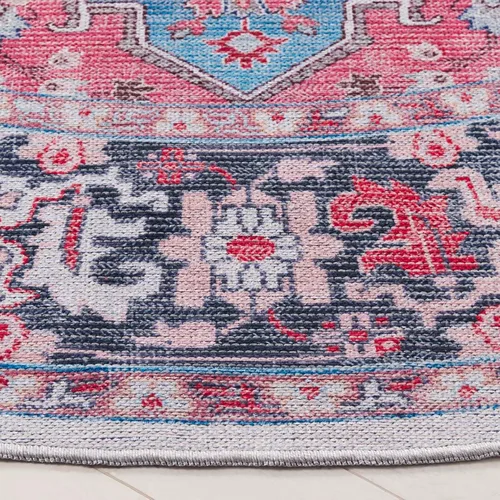 Vista 6 de SAFAVIEH Alfombra lavable Serapi Collection redonda de 6 pies 7 pulgadas, azul y al óxido, antideslizante y fácil de limpiar, ideal para sala
