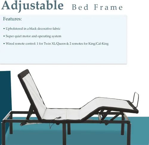 Vista 6 de Nutan Base de cama ajustable de 15 pulgadas con inclinación de cabeza y pie, control remoto con cable, barra de retención y no requiere