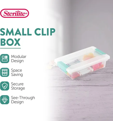 Vista 2 de Sterilite Paquete de 18 cajas de clip, contenedores apilables de plástico transparente con tapas de cierre, tamaño pequeño, suministros