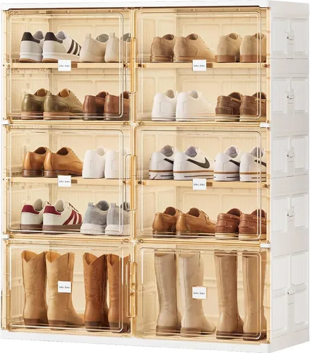 Vista 11 de JEKO&JEKO Zapatero plegable de 4 niveles para entrada de armario, caja de almacenamiento de zapatos plegable grande con puertas magnéticas