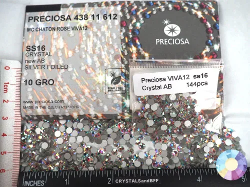 Vista 5 de Preciosa Cristales checos genuinos, 1440 piezas en tamaño ss16 (0.157 in), cristal AB, Viva Chaton Roses (Viva12 MC Rhinestone Flatback)