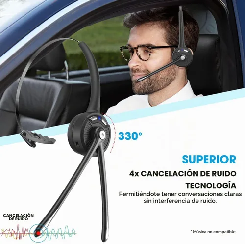 Vista 6 de Auriculares Bluetooth con micrófono, auriculares inalámbricos con cancelación de ruido, auriculares Bluetooth con base de carga de micrófono, botón