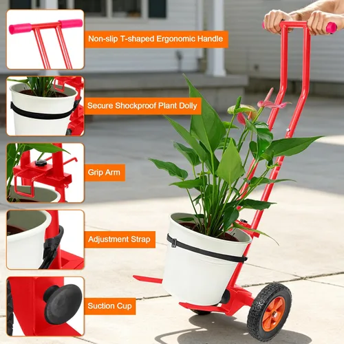 Vista 4 de Carrito de plantas con ruedas, carrito resistente para plantas, carrito de mudanza de plantas de 175 libras con brazo de agarre ajustable, correa