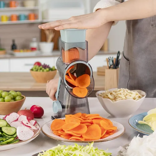 Vista 6 de Rallador de queso con asa, rallador de queso giratorio manual multifuncional - rallador de queso corta fácilmente zanahorias, papas, verduras