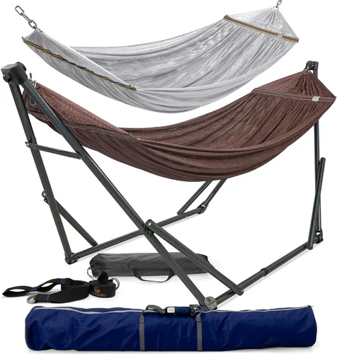Vista 17 de Tranquillo Hamaca doble universal con soporte incluido para 2 personas/soporte plegable para hamaca de 600 libras de capacidad, estuche portátil 1.