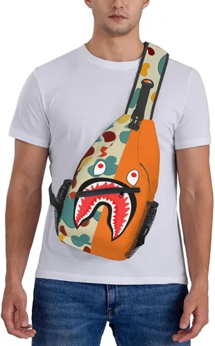 Vista 7 de Mochila bandolera, bolso de hombro de camuflaje de tiburón, bolso cruzado unisex, adecuado para viajes al aire libre, senderismo, senderismo