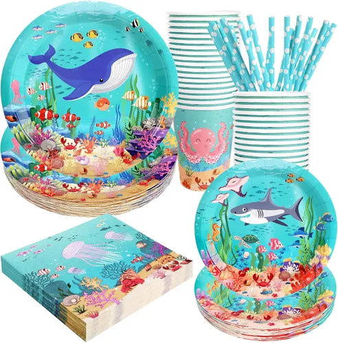 Vista 10 de Decoraciones para la fiesta del té de Alicia - Platos de papel para baby shower, servilletas, tazas y pajitas para 24 invitados, juego de vajilla