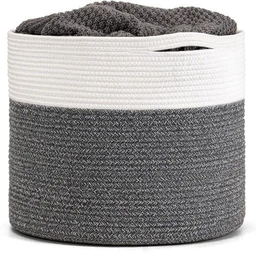 Vista 17 de Goodpick Cesta de manta de 65 litros, 19.7 x 12.6 pulgadas, cesta de cuerda de algodón, para sala de estar, organizadores de juguetes y Todo marrón