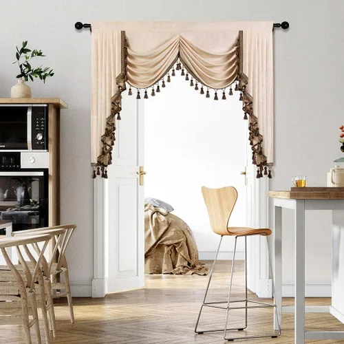 Vista 60 de ELKCA Cenefa de cortina de felpilla beige para ventana de sala de estar, cenefa de cascada para dormitorio, bolsillo para barra