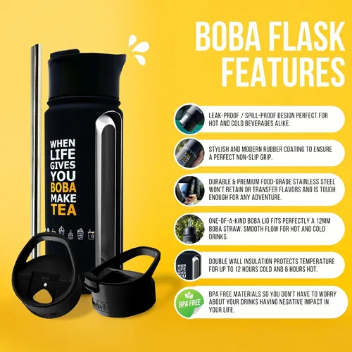 Vista 3 de YUMBUCHA Kit de Boba - DIY Té de Burbujas - 20 Bebidas - Botella de Acero Inoxidable Reutilizable y Pajita, Perlas de Azúcar Moreno de Tapioca